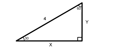 Right triangle with angles of 30, 60, and 90 degrees